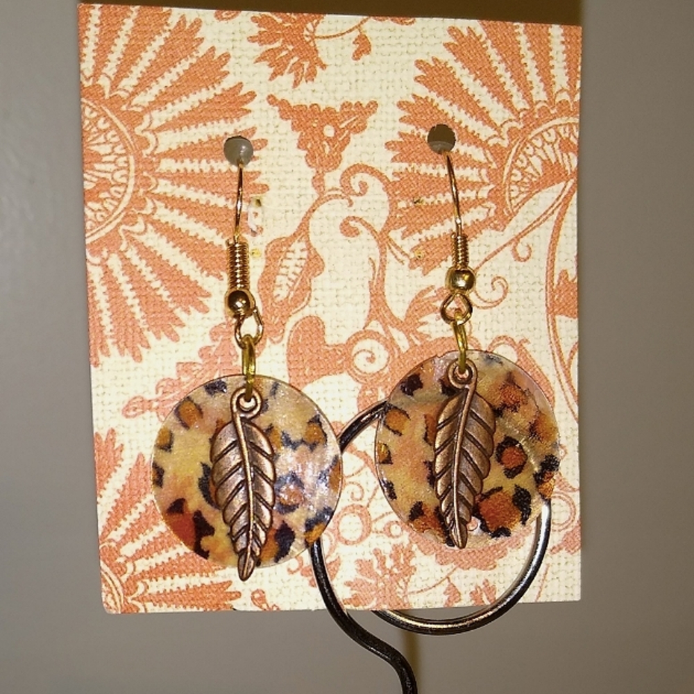 Lot of 2: Leopard Print & Feather Handcrafted Earrings & Free Bracelet